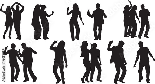 Silhouettes of people dancing and having fun together outdoors