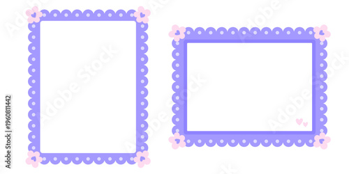 Template border kawaii with vector trendy lace and frame valentine cute. Set birthday simple with romantic style signboard and rectangle vintage greeting. Pink memo template with funky circle