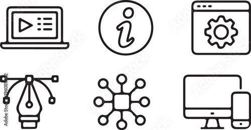 hand drawn business web design outline icon set vector illustration