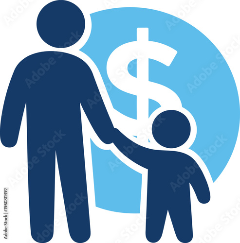 Financial support, family finance, money help, parent child vector icon