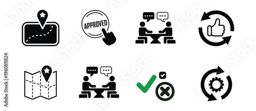 Business Communication and Approval Workflow Icons Graphic