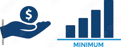 Financial growth, investment, and minimum wage icons, business and economy vector graphics