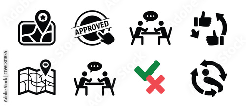 Business Communication and Approval Process Icon Set