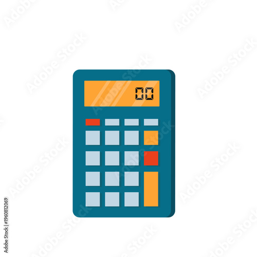 Flat Design Calculator Illustration with Digital Display and Buttons for Business Finance and Math