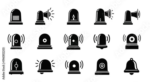 Siren Icons Set: Warning Light, Alarm, Emergency Signal, Alert, Beacon