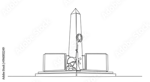 Soldier Guarding War Memorial Monument, Stylized Line Art