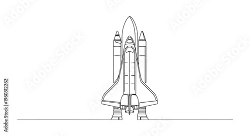 Space Shuttle Launch Ready, Minimalist Line Art