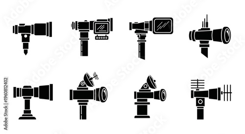 Telescope Icons Set: Collection of Different Astronomical Instruments