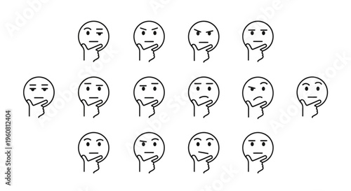 Thinking Face Icons Set - Pondering and Contemplation
