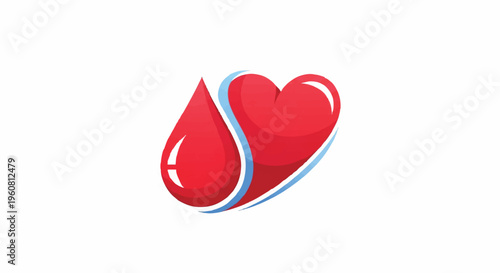 A stylized illustration of a red heart merged with a drop of blood in a butterfly line art design on a white background.