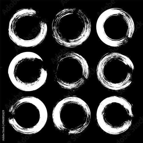 Grunge circles, brush strokes, lines, ink smudges, hand-drawn scribble shapes. Handmade sketchy marks, acrylic stains, charcoal streaks. Paint textures, dry brush effect. Vector illustration