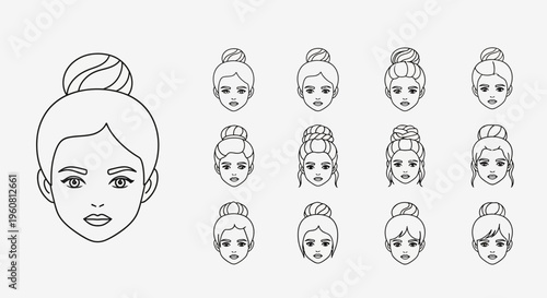 Woman's Face Expressions Set - Diverse Emotions Illustrated