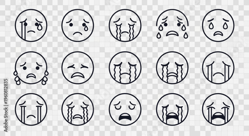 Sad Emoji Faces Collection, Crying Emoticon Icons, Emotional Expressions