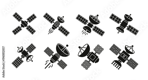 Satellite Icons: Spacecraft, Orbit, Technology, Communication, Exploration