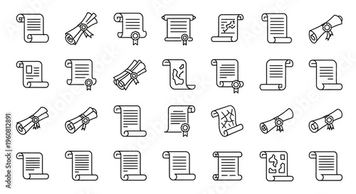 Scrolls and Documents Icons Set: Certificates, Maps, Legal Papers, Scrolls