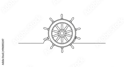 Ship's Wheel Vector Graphic - Continuous Line Art