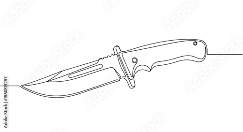 Single Line Drawing of a Hunting Knife on White Background