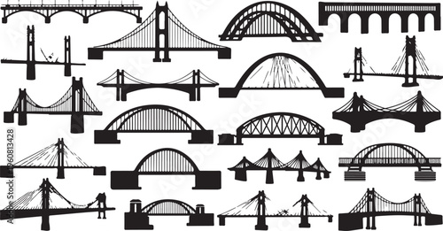 Collection of various bridge silhouettes and architectural designs