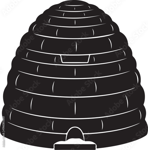 Black beehive icon, honeycomb symbol, insect hive illustration, apiary sign