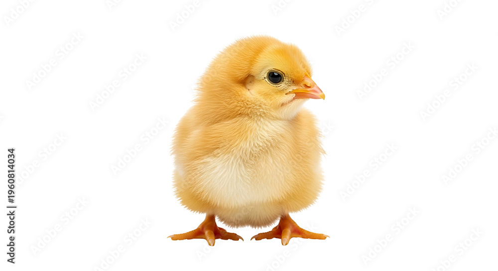 Fototapeta premium A cute yellow fluffy baby chick isolated on a black background