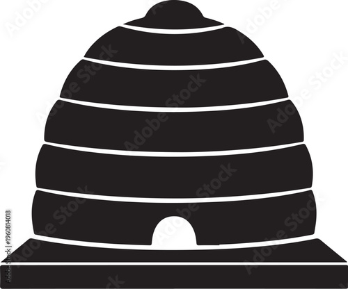 Beehive icon, black silhouette, honeycomb symbol, insect hive