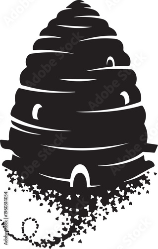 Black beehive icon, honeycomb symbol, insect hive illustration, vector graphic