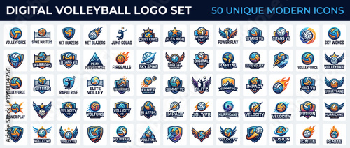 Digital volleyball logo set collection.