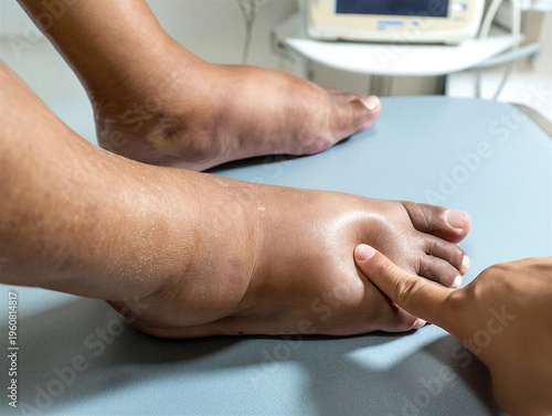Medical examination of swollen feet and ankles by a doctor