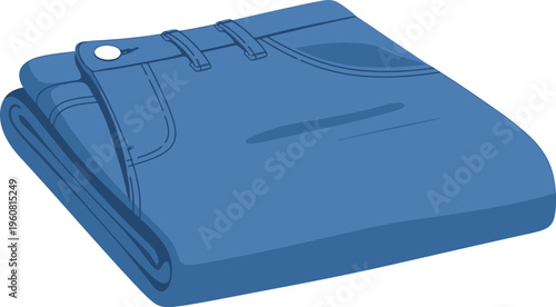 Classic blue denim jeans are neatly folded on a plain white surface.