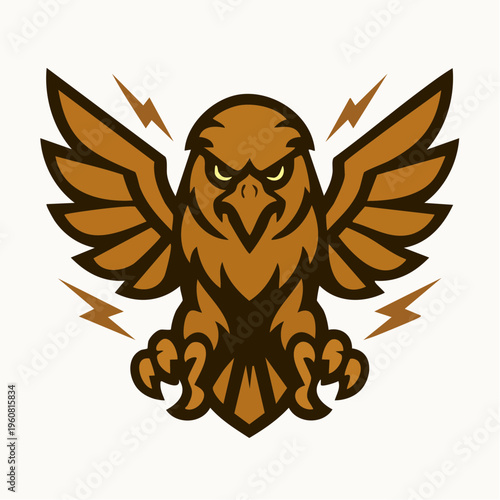Eagle Mascot with Outstretched Wings and Lightning Bolts for Sports Team Logo