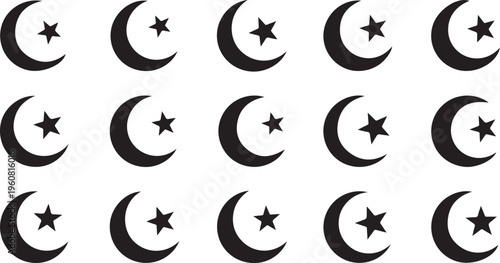 Islamic crescent moon and star pattern on white background