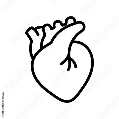 Icône de cœur anatomique en style outline minimaliste. Illustration vectorielle simple représentant la santé, la vie et le corps humain