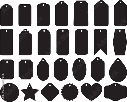 Assorted black silhouette tags and labels for gifting product and design purposes
