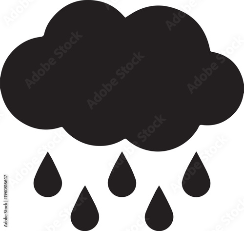 Rainy weather forecast icon symbolizing precipitation and storm, cloud with raindrops falling for weather apps