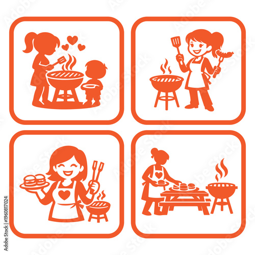 Mothers Day BBQ Mom Icon Set