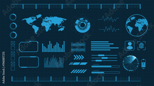 Future Technology Digital Data Network Connection Blue Background Concept. Vector set.