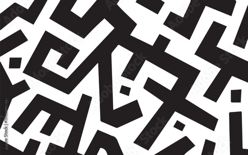 Fotografie Abstract geometric pattern with black angular lines and sharp shapes on white ba
