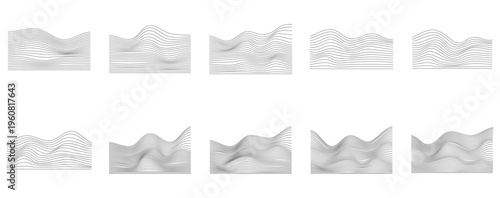Set of Abstract Wavy Lines Vector Illustration, Modern Flow Pattern and Dynamic Background