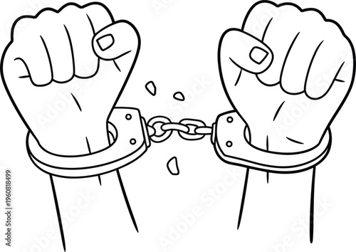 Broken chain hands symbolizing freedom, strength liberation human rights concept illustration power