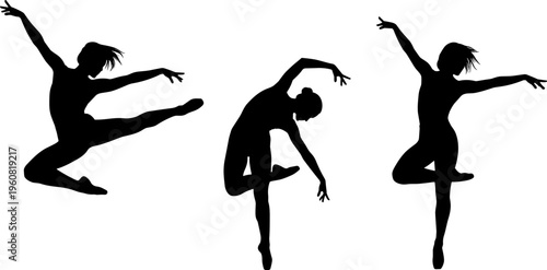 Silhouette of ballet dancers performing graceful poses isolated on white background artistic dance elegance movement performance flexibility body control concept