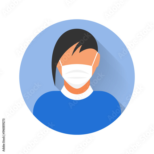 Flat modern minimal avatar icon with medical mask. Business concept, global communication. Web site user profile. Social media, network elements