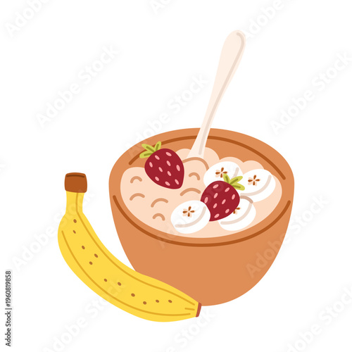 Porridge with strawberry and banana