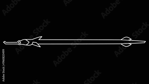 Minimalist white outline of a swordfish on a black background, vector illustration
