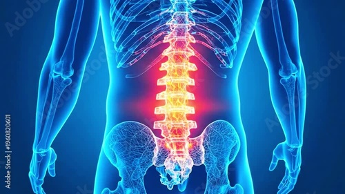 Wallpaper Mural A medical video illustrating a human spine with a glowing lower back Torontodigital.ca