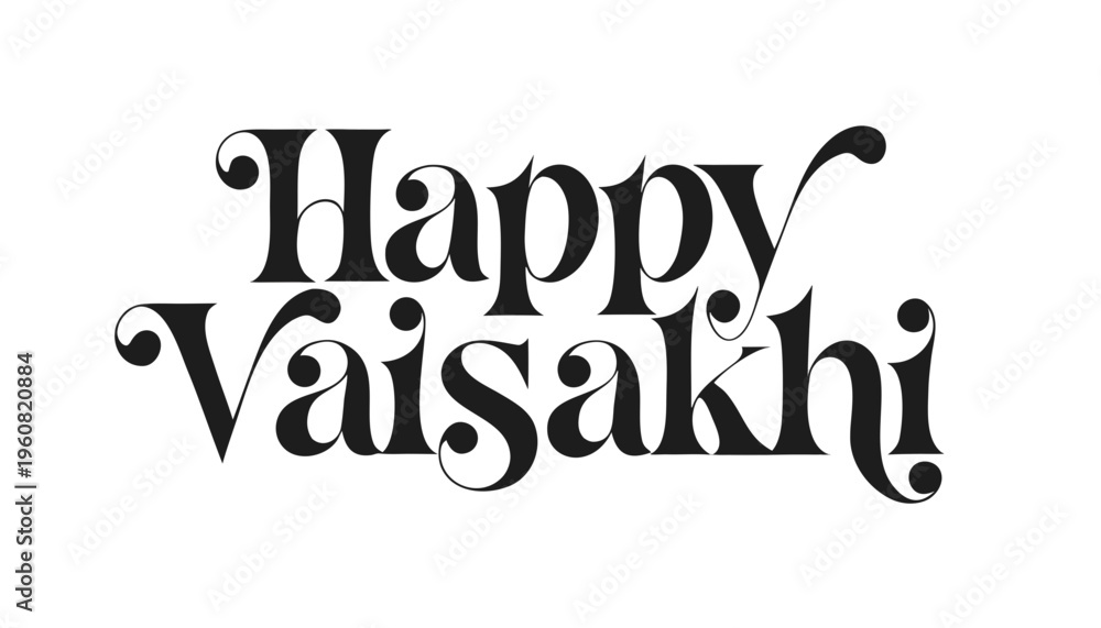 Obraz premium Happy Vaisakhi lettering, festive typography for the Sikh spring harvest festival, vector illustration isolated on white background. Concept Vaisakhi, Baisakhi.