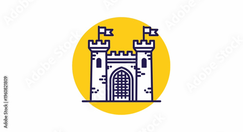 A simple castle icon on yellow.