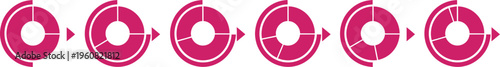 Pink circular arrows, rotation icons, vector graphics, directional symbols