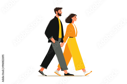 Young caucasian couple walking together in casual clothing