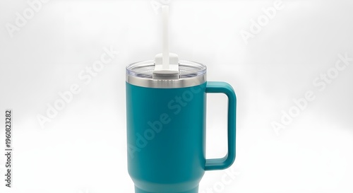 Teal Insulated Tumbler Mug with Handle and Straw