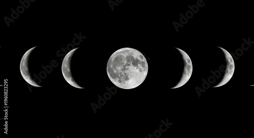 The lunar cycle of the moon showcasing its waxing and waning phases against a dark background